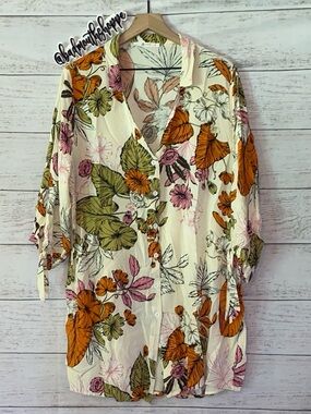 Retro Floral Print Cupshe Tunic Blouse Top Plus XXL
